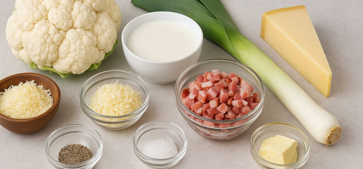 Cauliflower Gratin with Bacon and Leeks ingredients for recipe
