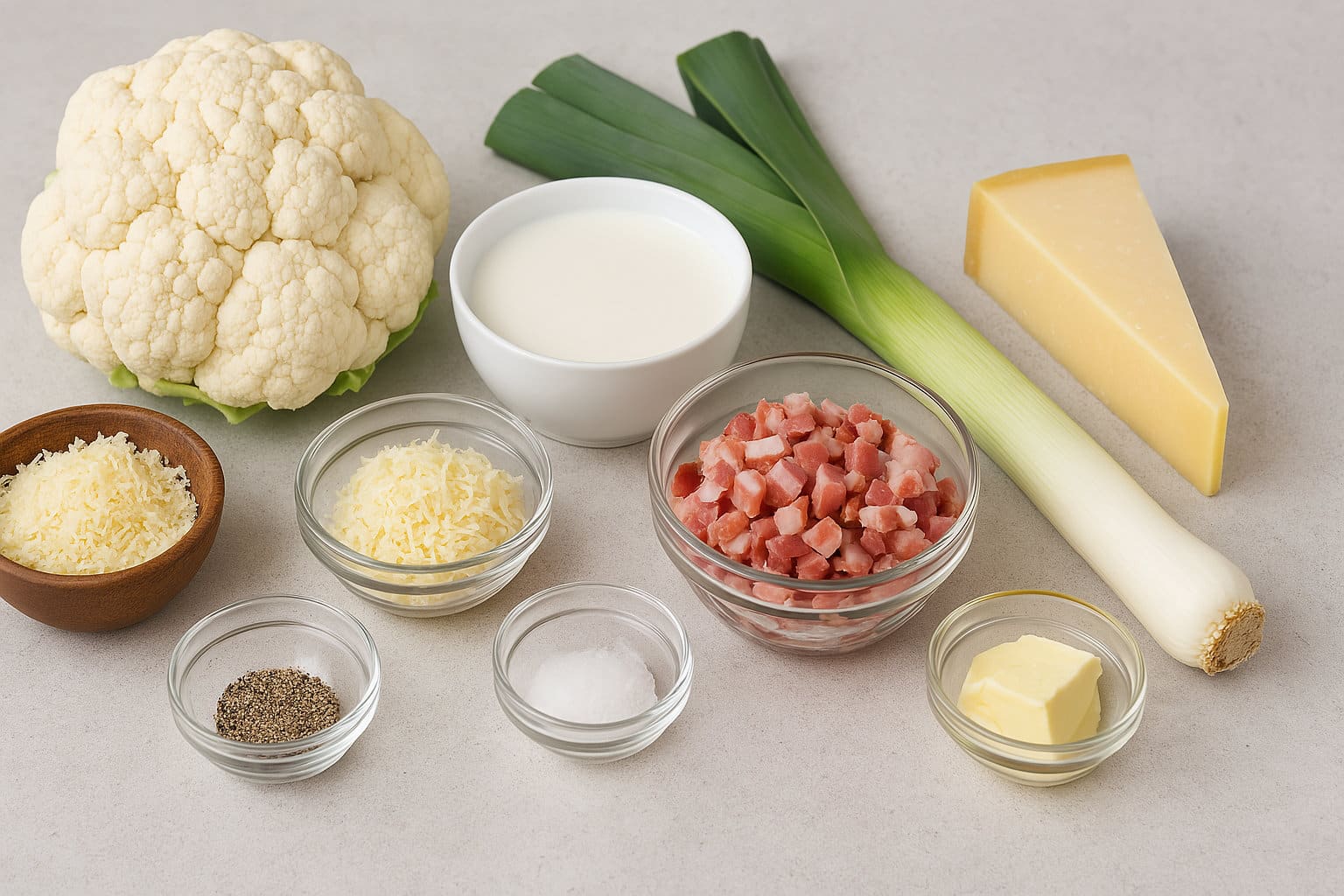 Cauliflower Gratin with Bacon and Leeks ingredients for recipe