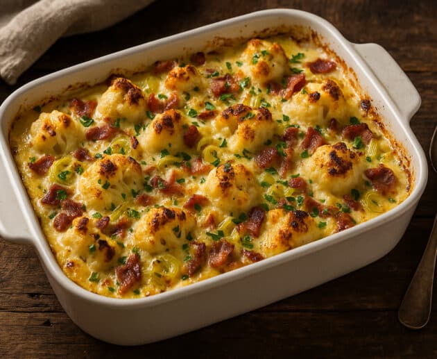 Cauliflower Gratin with Bacon and Leeks