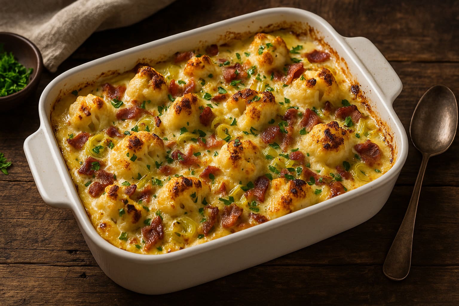Cauliflower Gratin with Bacon and Leeks