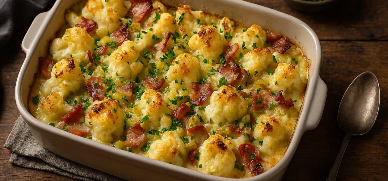 Cauliflower Gratin with Bacon and Leeks