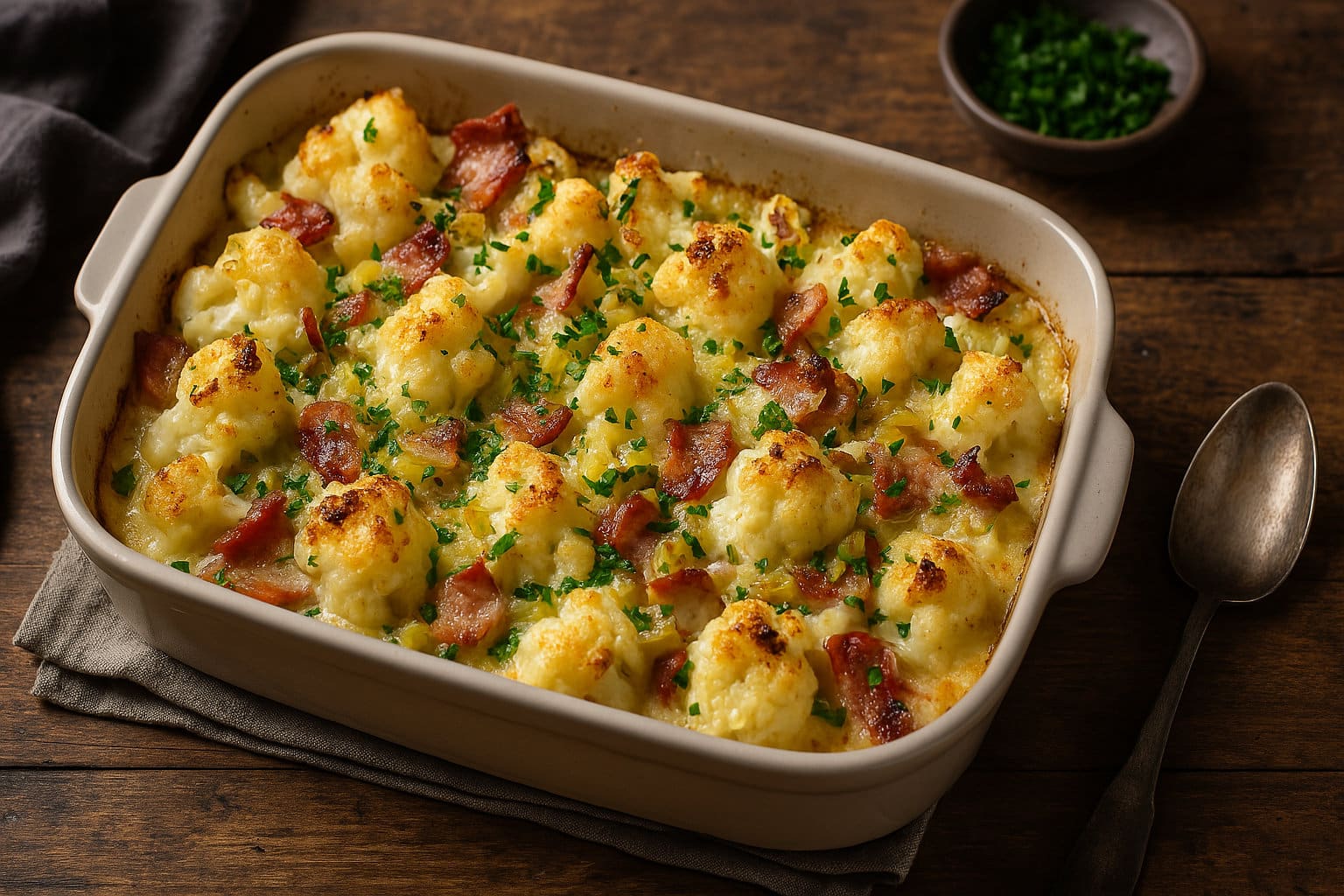 Cauliflower Gratin with Bacon and Leeks