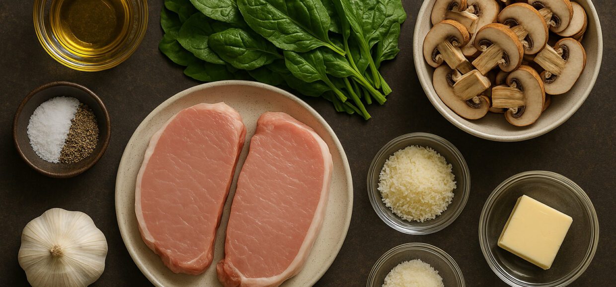 Creamy-Garlic-Butter-Pork-Chops-with-Spinach-and-Mushrooms-ingredients-01
