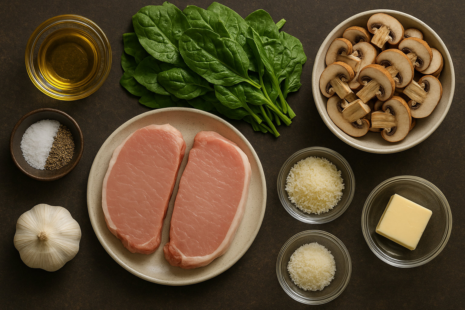 Creamy-Garlic-Butter-Pork-Chops-with-Spinach-and-Mushrooms-ingredients-01