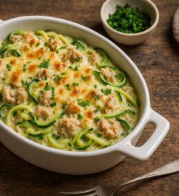 Tuna Zoodle Alfredo Bake